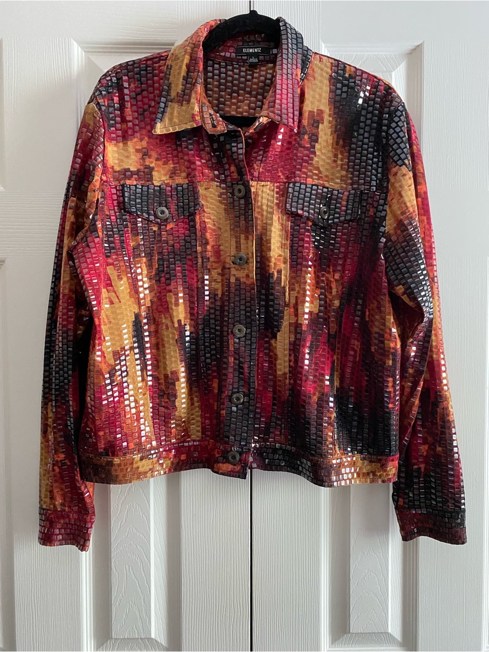 ELEMENTZ SEQUIN EFFECT ABSTRACT PRINT BUTTON UP JACKET FALL Multicolored L